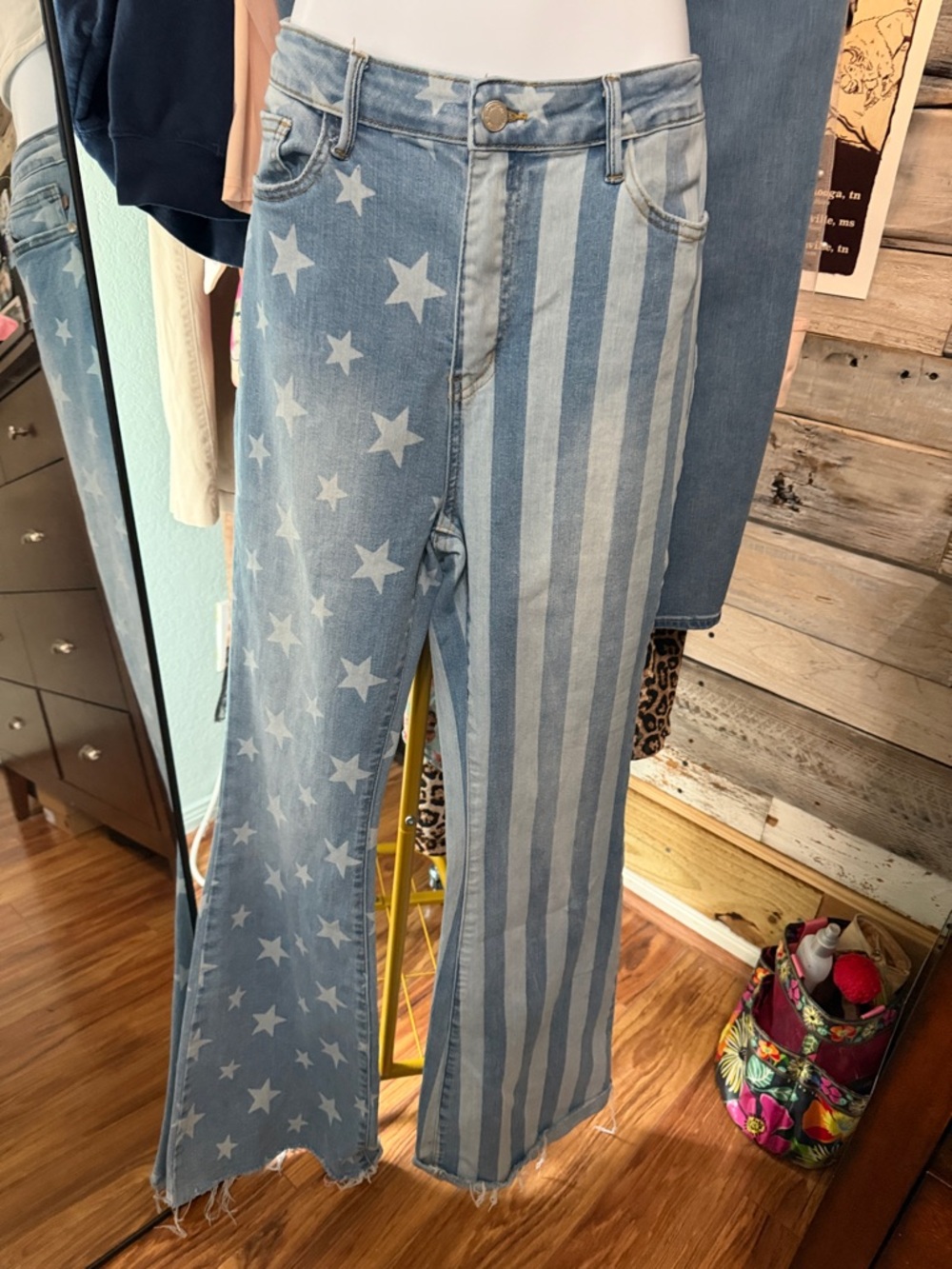 Judy Blue Light Blue Star & Stripe Flare Jeans